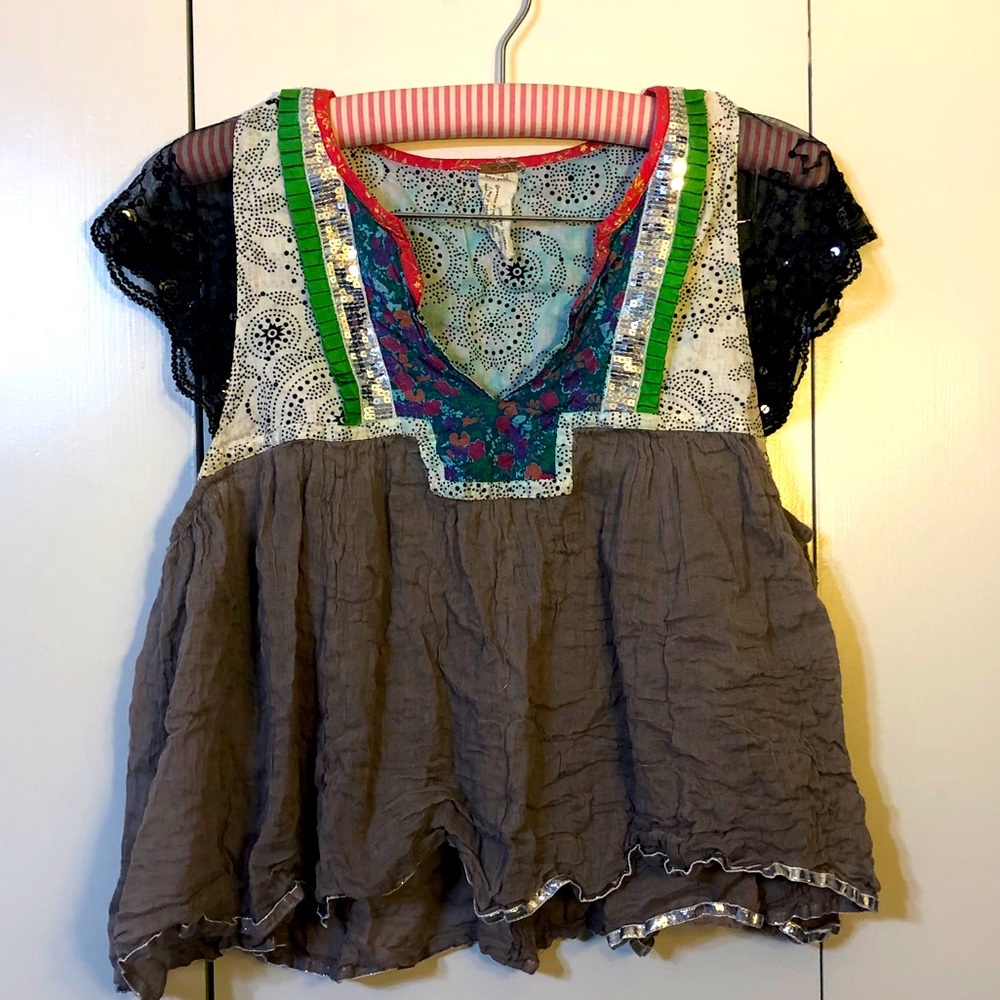 Unique Free People babydoll top with sequin detail